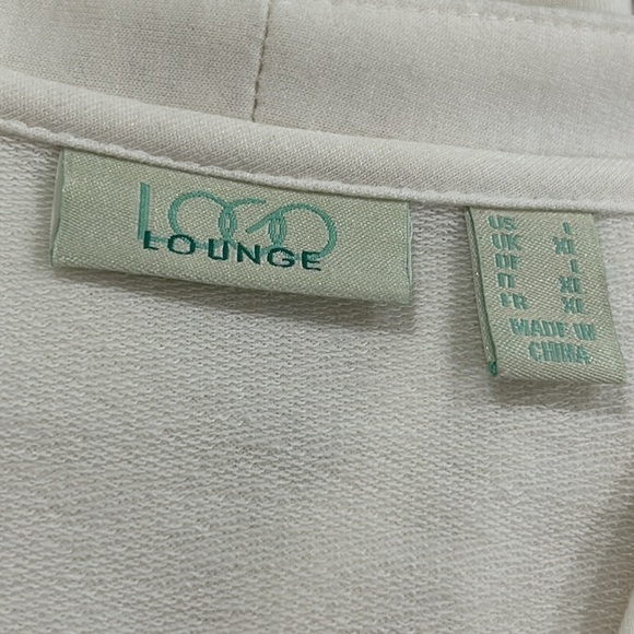 LOGO Lounge by Lori Goldstein Zip Front Cardigan with Lace Back in Ivory - L - Picture 8 of 9